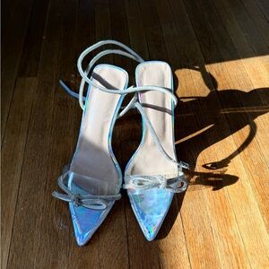 Women’s Iridescent Pointed-Toe Strappy Heels - Silver